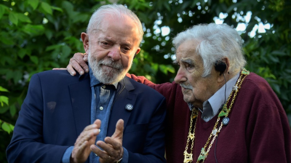 Lula condecora Mujica em visita ao Uruguai